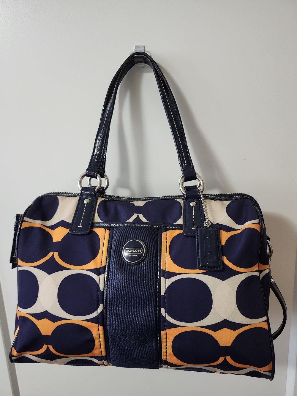 COACH Daisy Navy & Orange Signature Circle Satchel *read description*